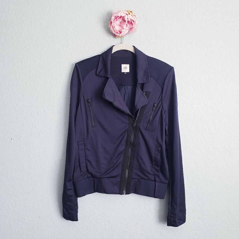 Cabi Navy Blue Chance Full Zip Moto Jacket